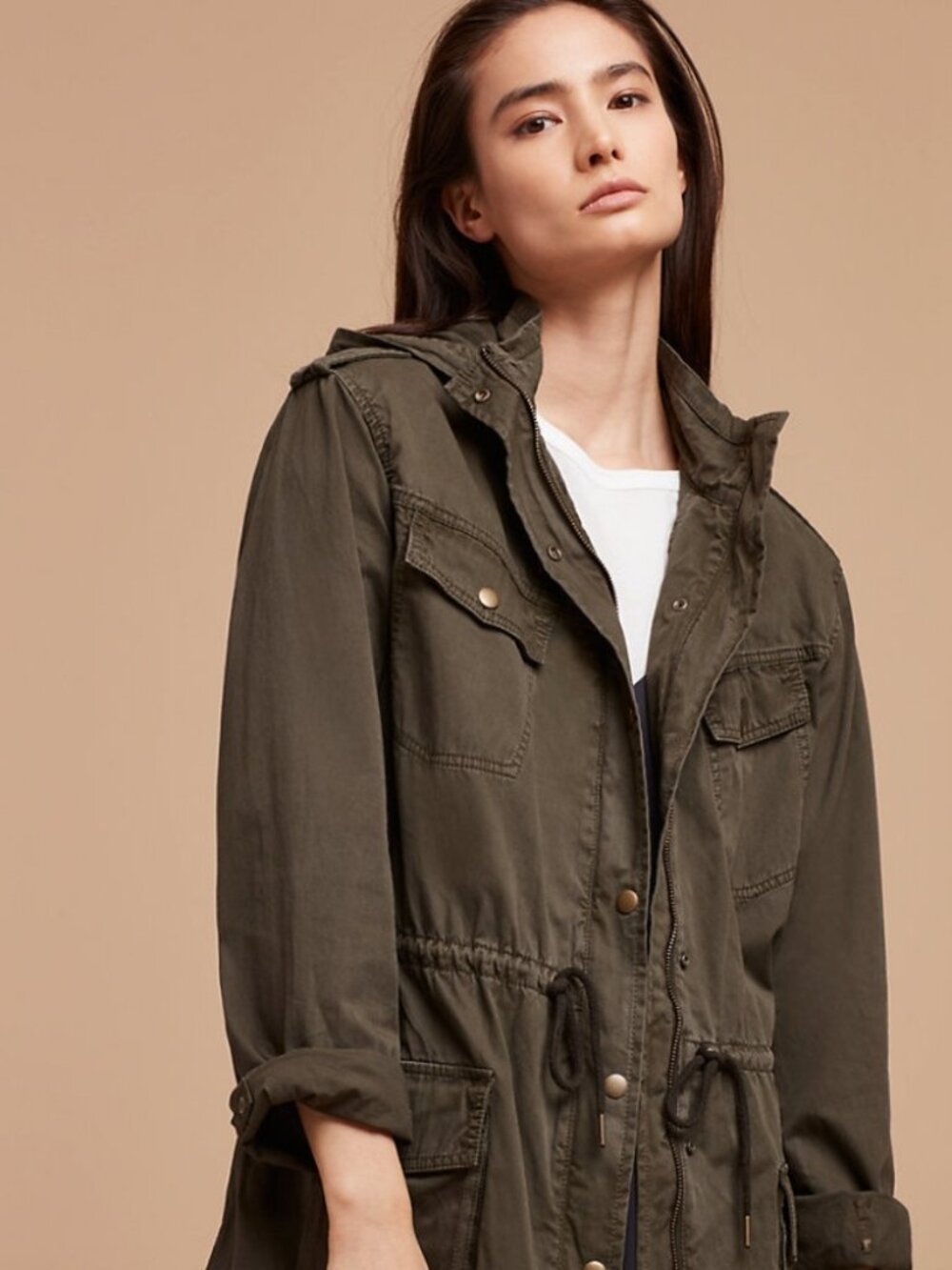 Aritzia Talula Khaki Green Hooded Hemp Blend Trooper Jacket (XS)